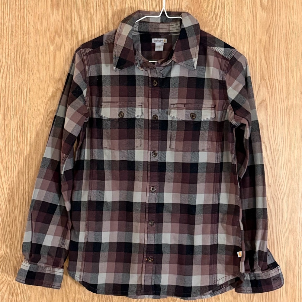 Carhartt Flannel Plaid Brown and Gray Button Down Shirt